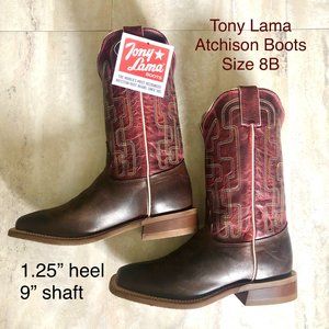NEW NWT Tony Lama Women's Atchison Boots Size 8 Dark Red Brown Leather Cowgirl